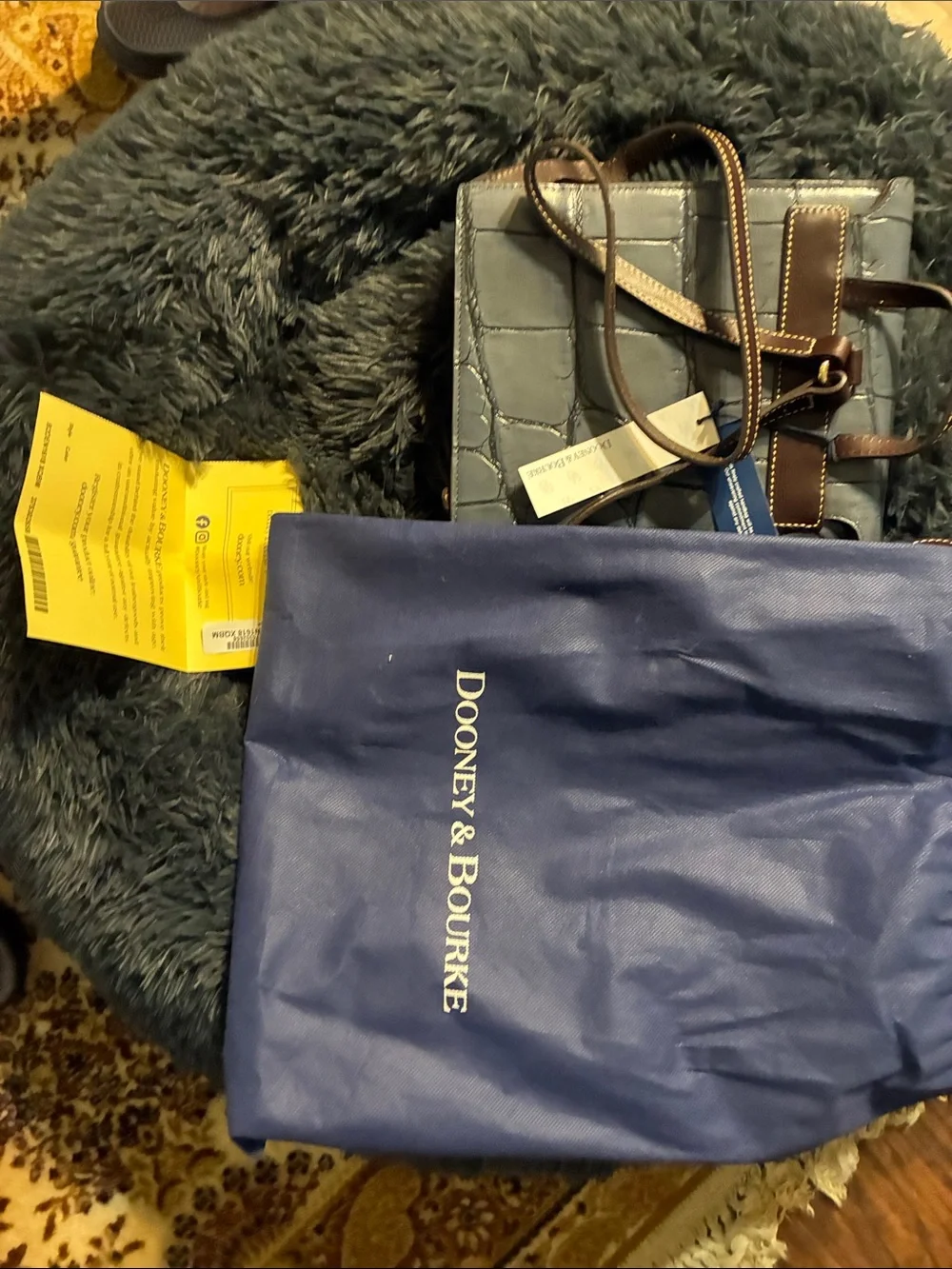 Dooney & Bourke Navy Croc-Embossed Leather Crossbody with Red Lining